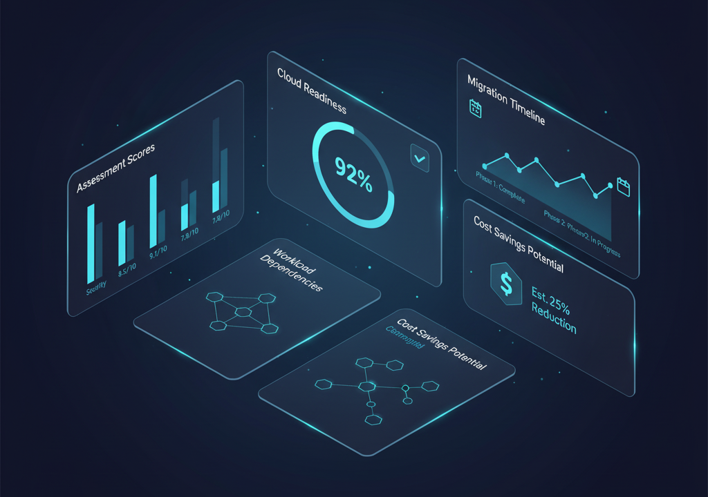 Track Phase - Assessment & Readiness visualization showing discovery process and cloud readiness evaluation
